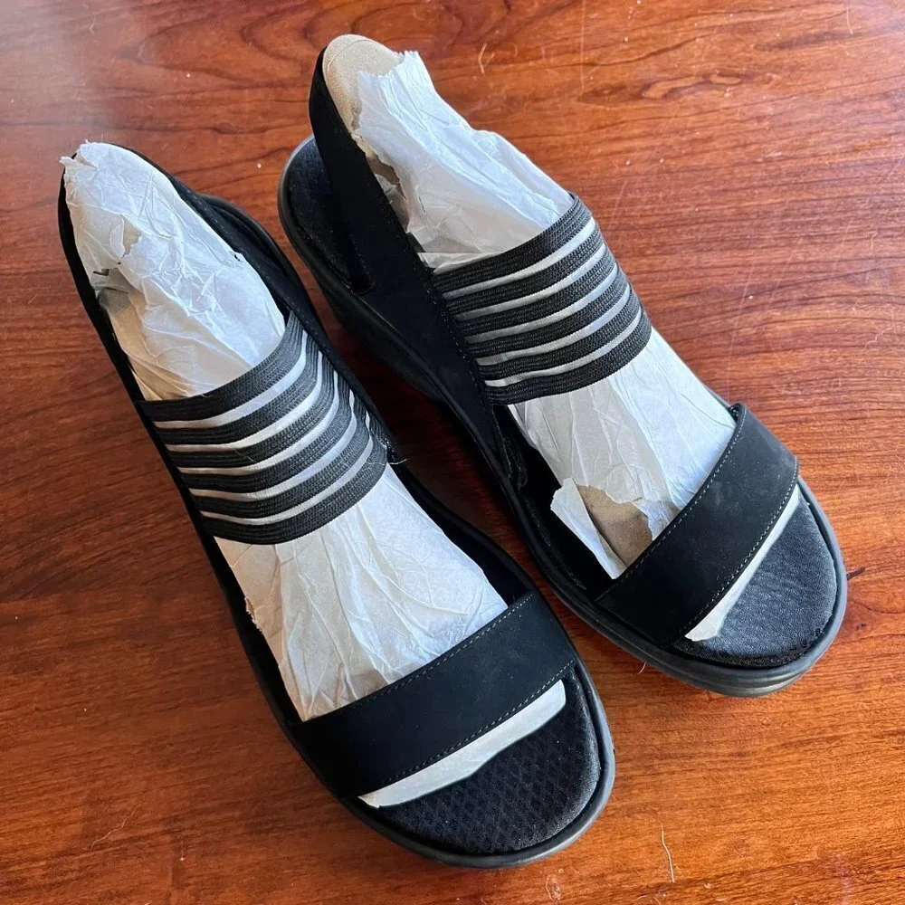 Skechers Rumblers Sci Fi Black Wedge Slingback Sandals‎ - Size 11-NEW w/out Tags
